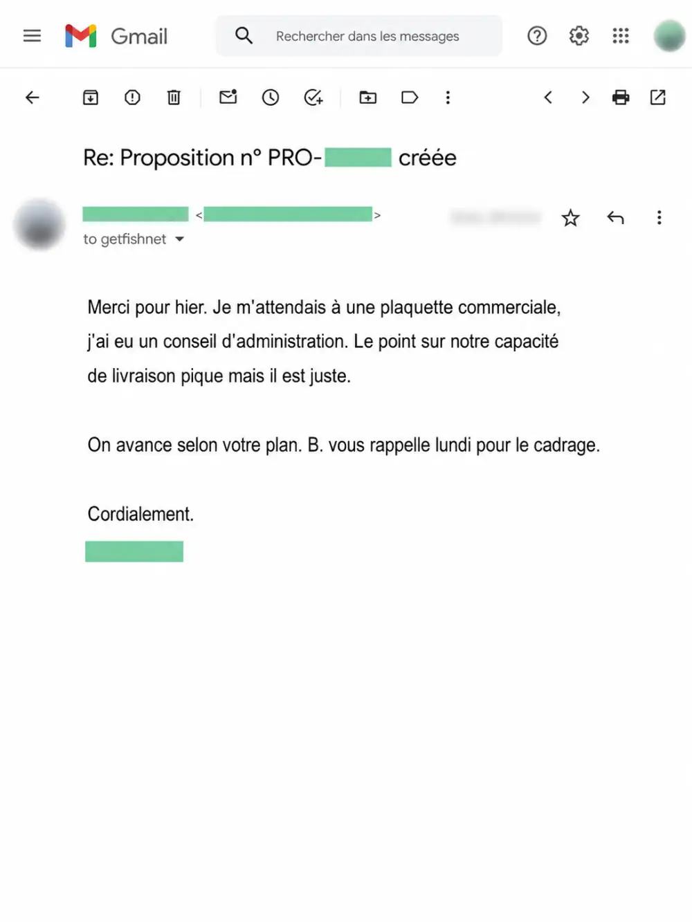 Email d'un décideur après restitution du verdict