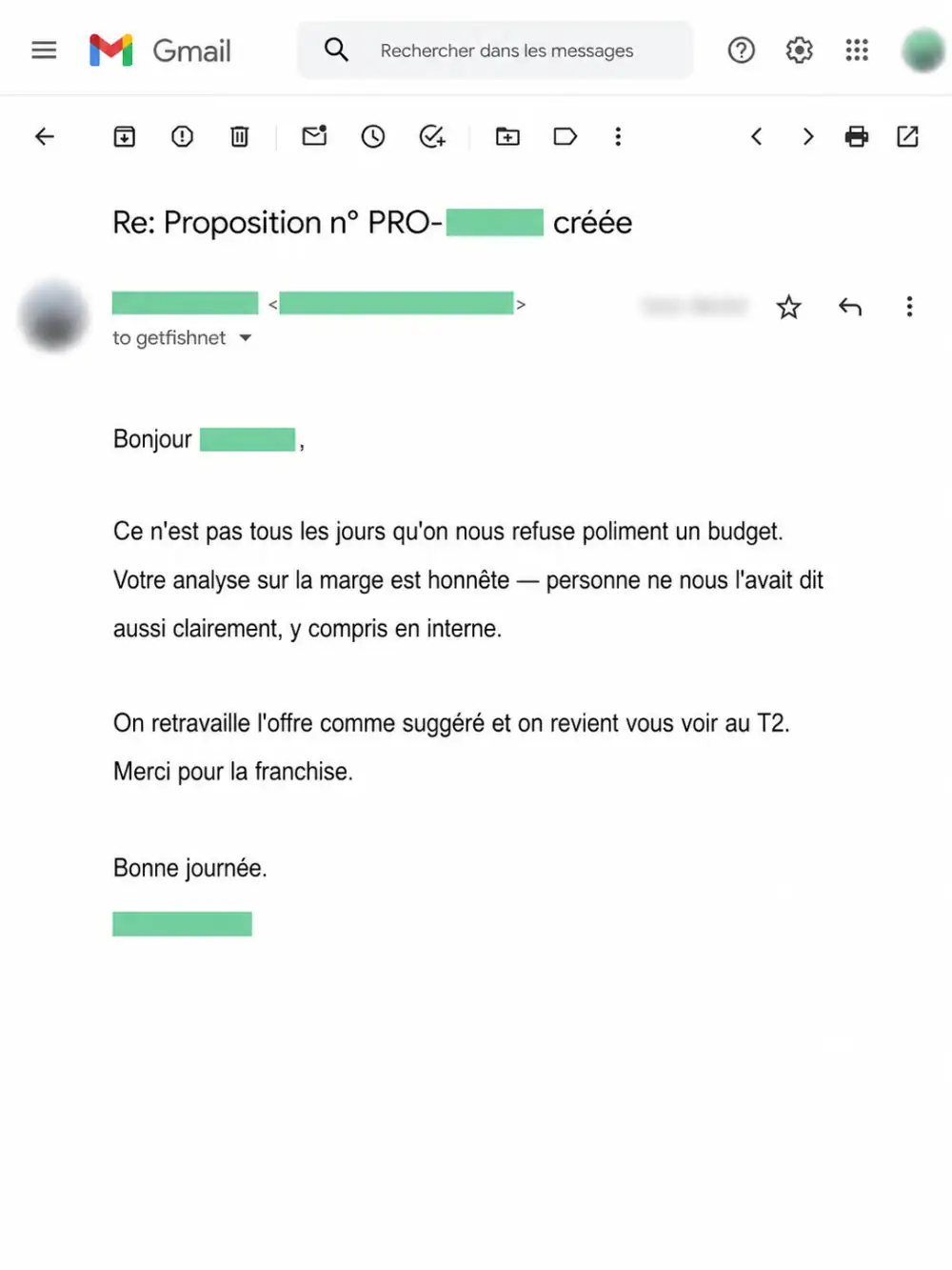 Email reçu après un No-Go