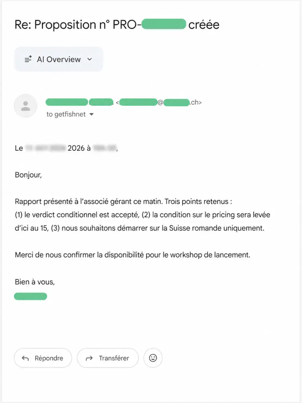 Email de suivi après restitution
