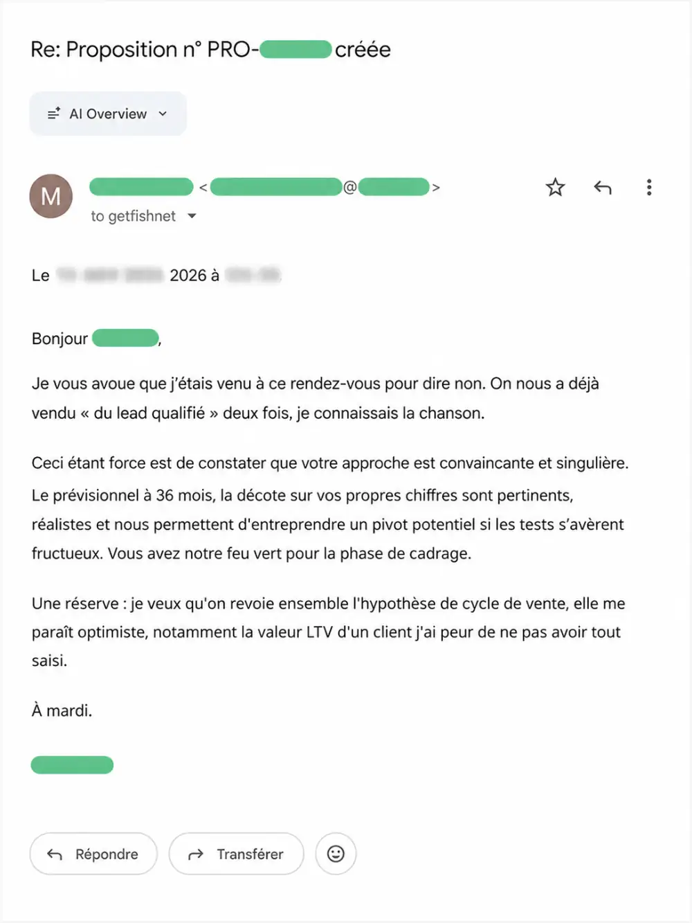 Email de validation interne du verdict conditionnel
