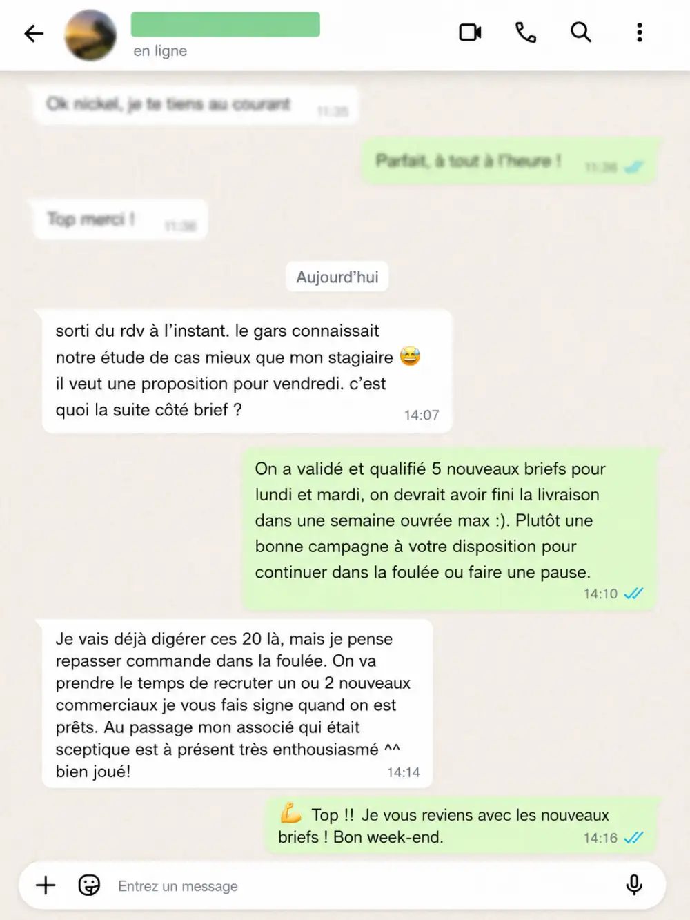 Message WhatsApp de retour sur un rendez-vous préparé