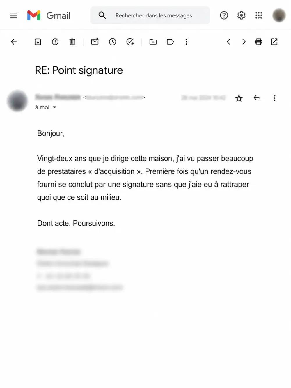 Email — signature directe après un rendez-vous fourni