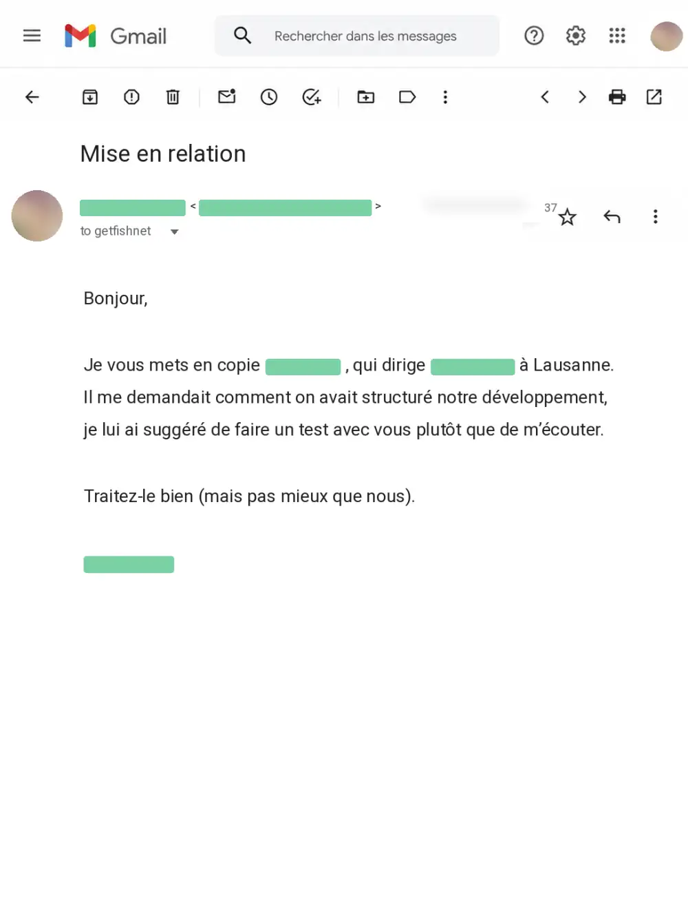 Email — mise en relation vers un nouveau prospect