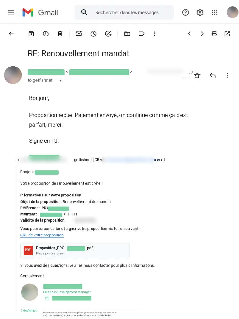 Email — renouvellement du mandat